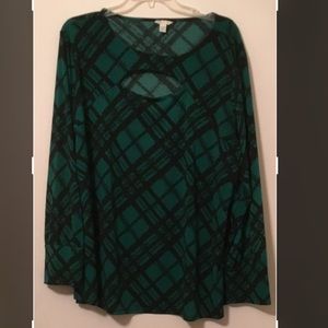CATO SIZE 22/24 GREEN / BLACK STRIPES PULLOVER BLOUSE. EXCELLENT CONDITION